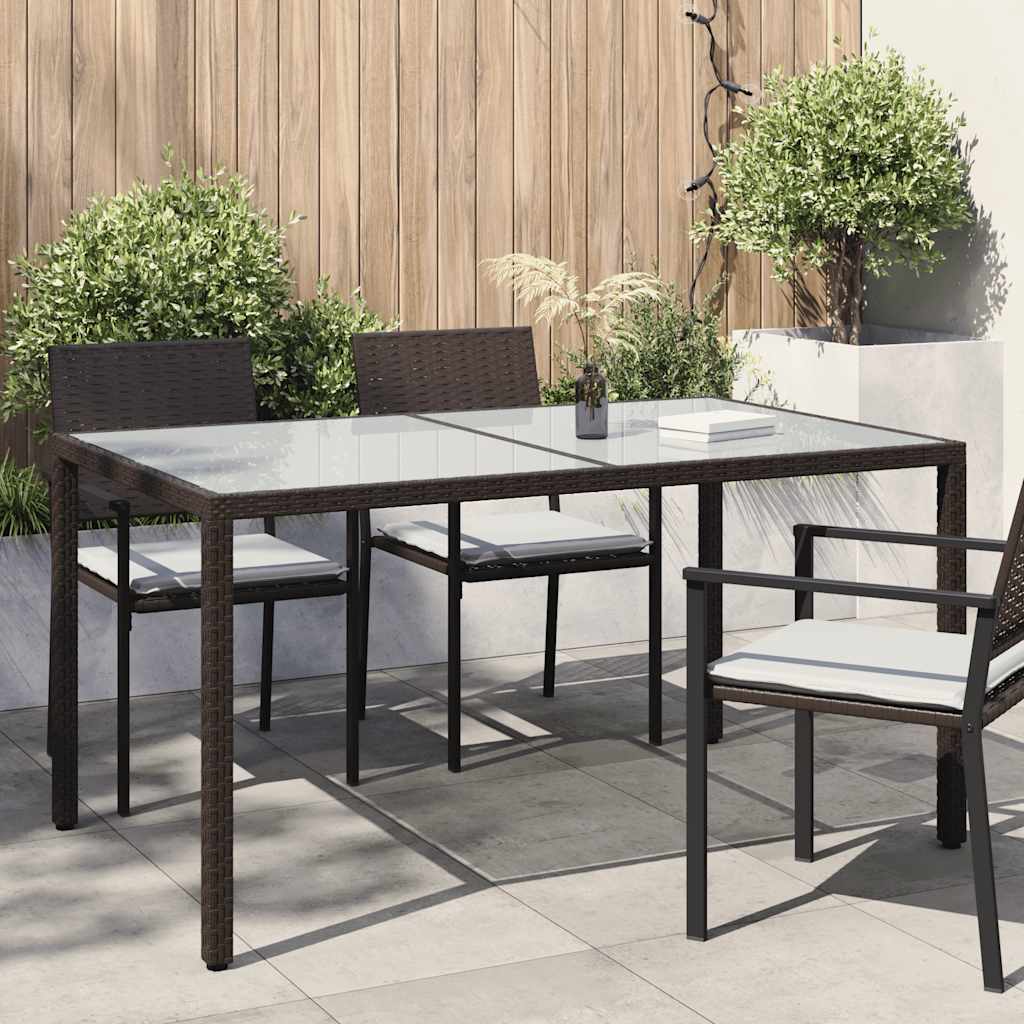 Vidaxl tuintafel 150x90x75 cm gehard glas en poly rattan bruin