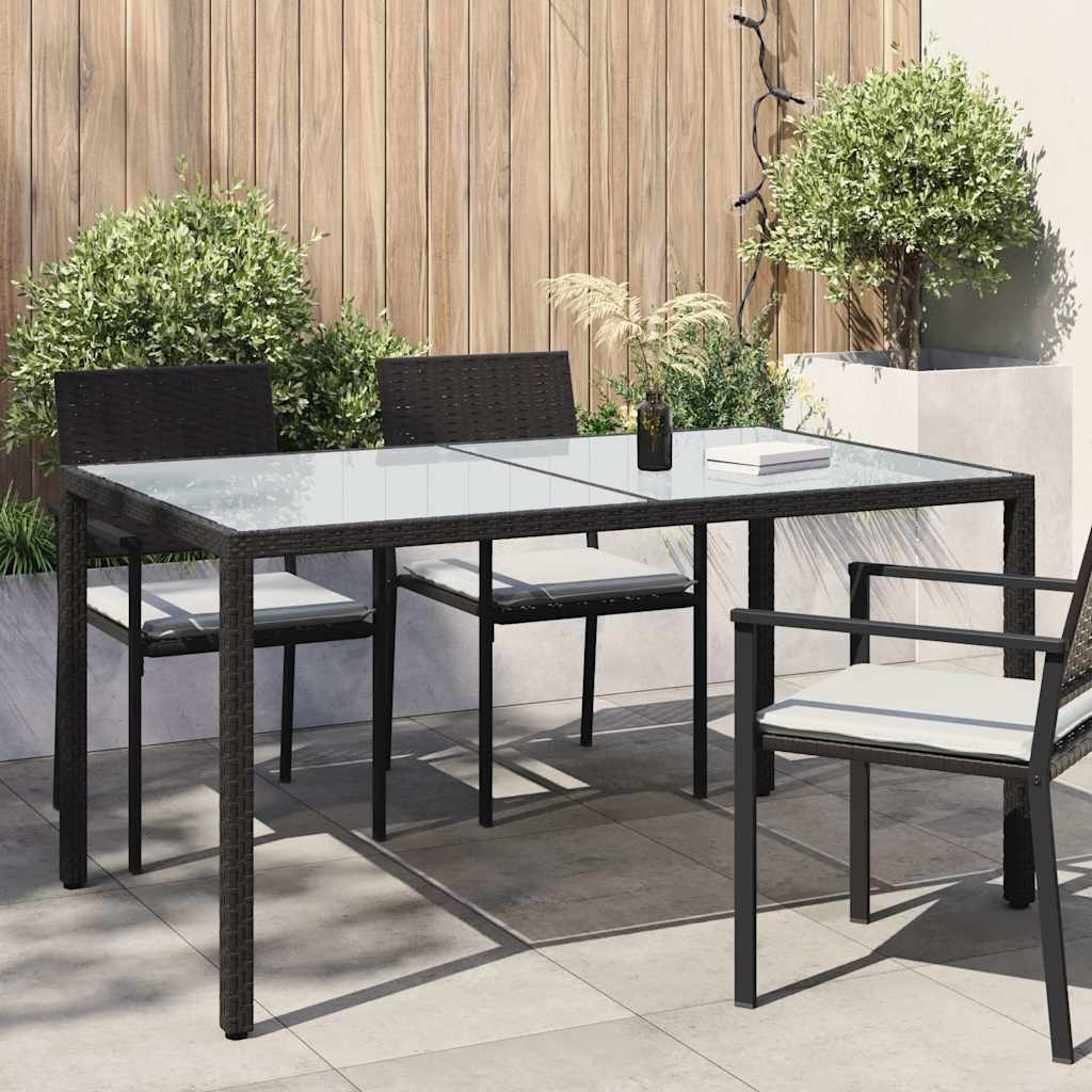 Vidaxl tuintafel 150x90x75 cm gehard glas en poly rattan zwart