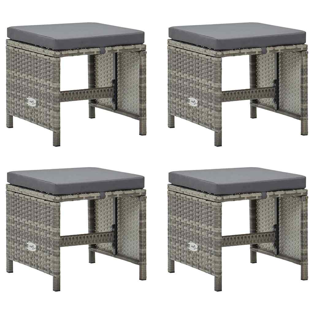 Vidaxl tuinkrukken 4 st met kussens poly rattan grijs