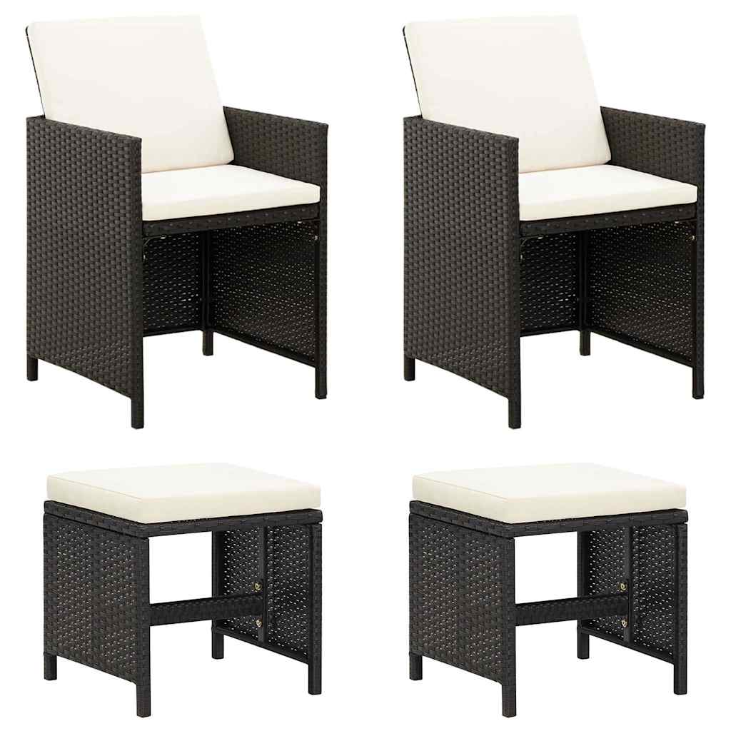 Vidaxl tuinstoel- en voetenbankset 4-delig poly rattan zwart