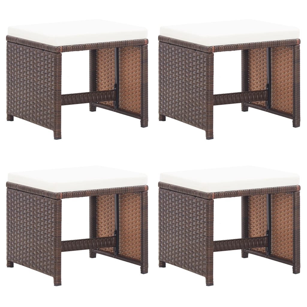 Vidaxl tuinkrukken 4 st met kussens poly rattan bruin
