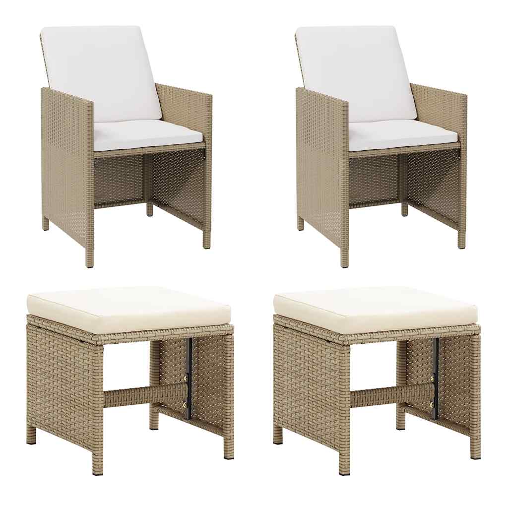 Vidaxl tuinstoelen 2 st met voetenbanken poly rattan beige