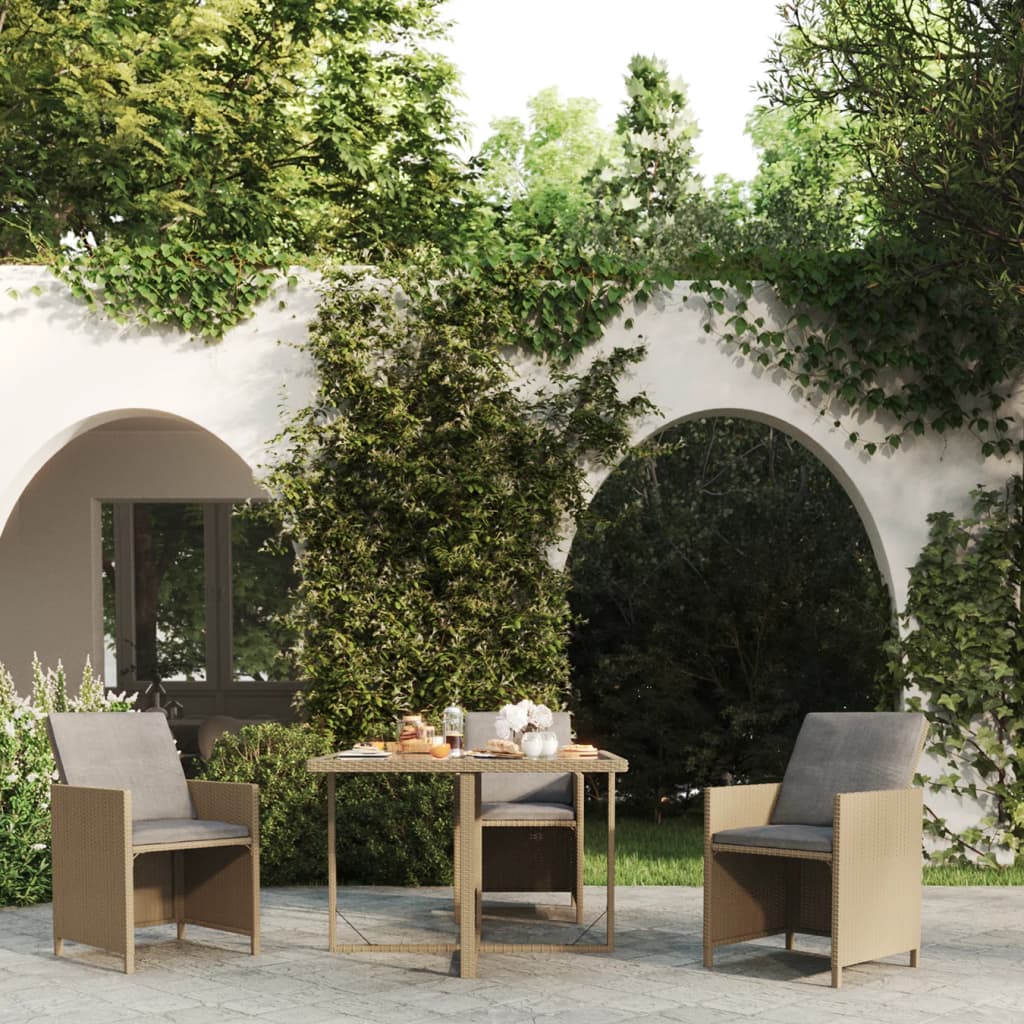 Vidaxl tuintafel 109x107x74 cm poly rattan en glas beige