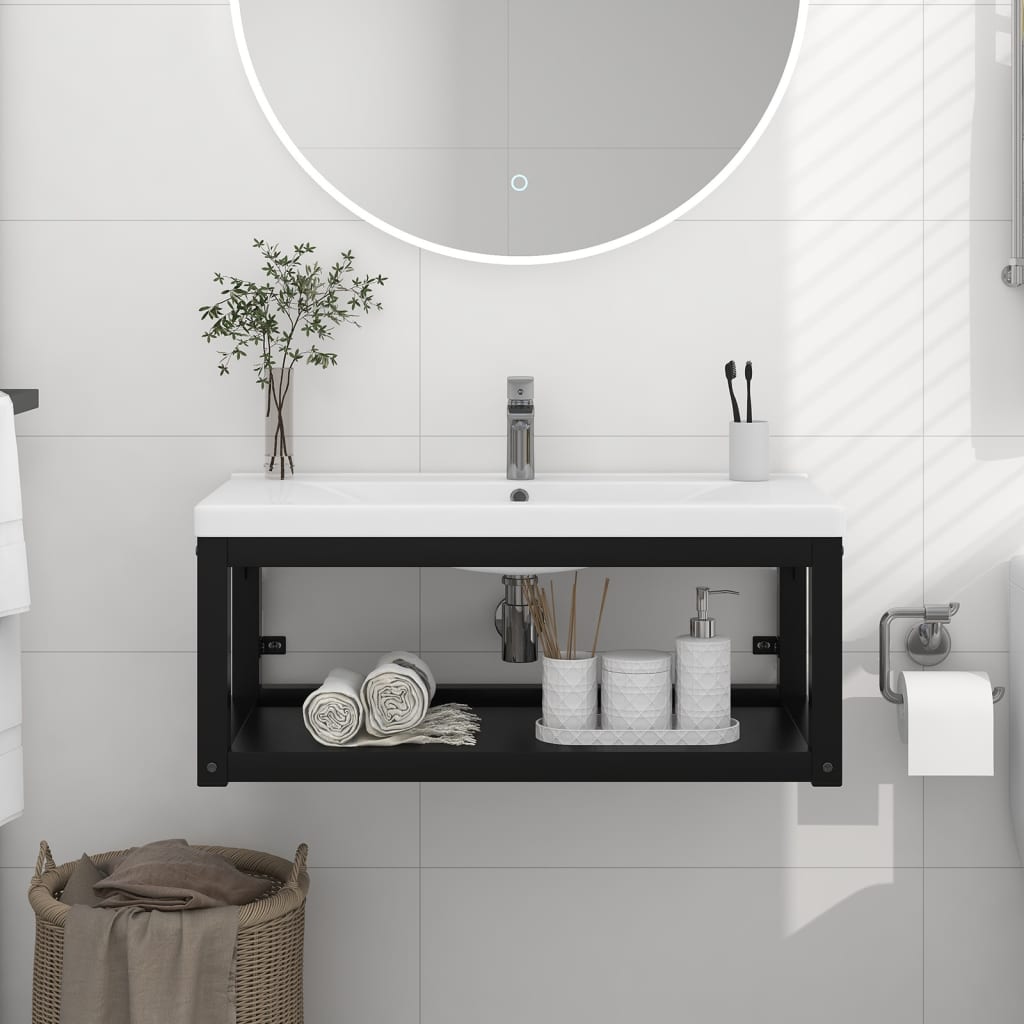 Vidaxl wastafelframe wandgemonteerd 79x38x31 cm ijzer zwart