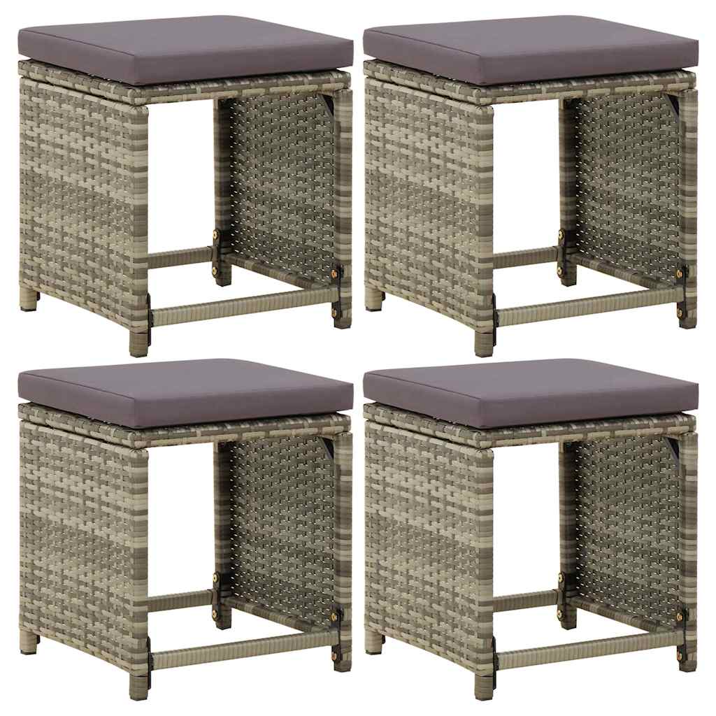 Vidaxl tuinkrukken 4 st met kussens poly rattan grijs