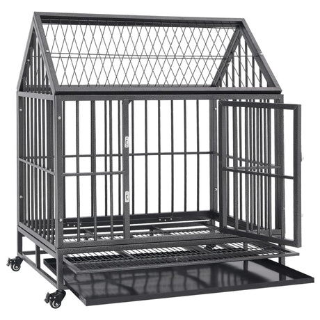Vidaxl Dog Bank med hjul og tag 92x62x106 cm stål