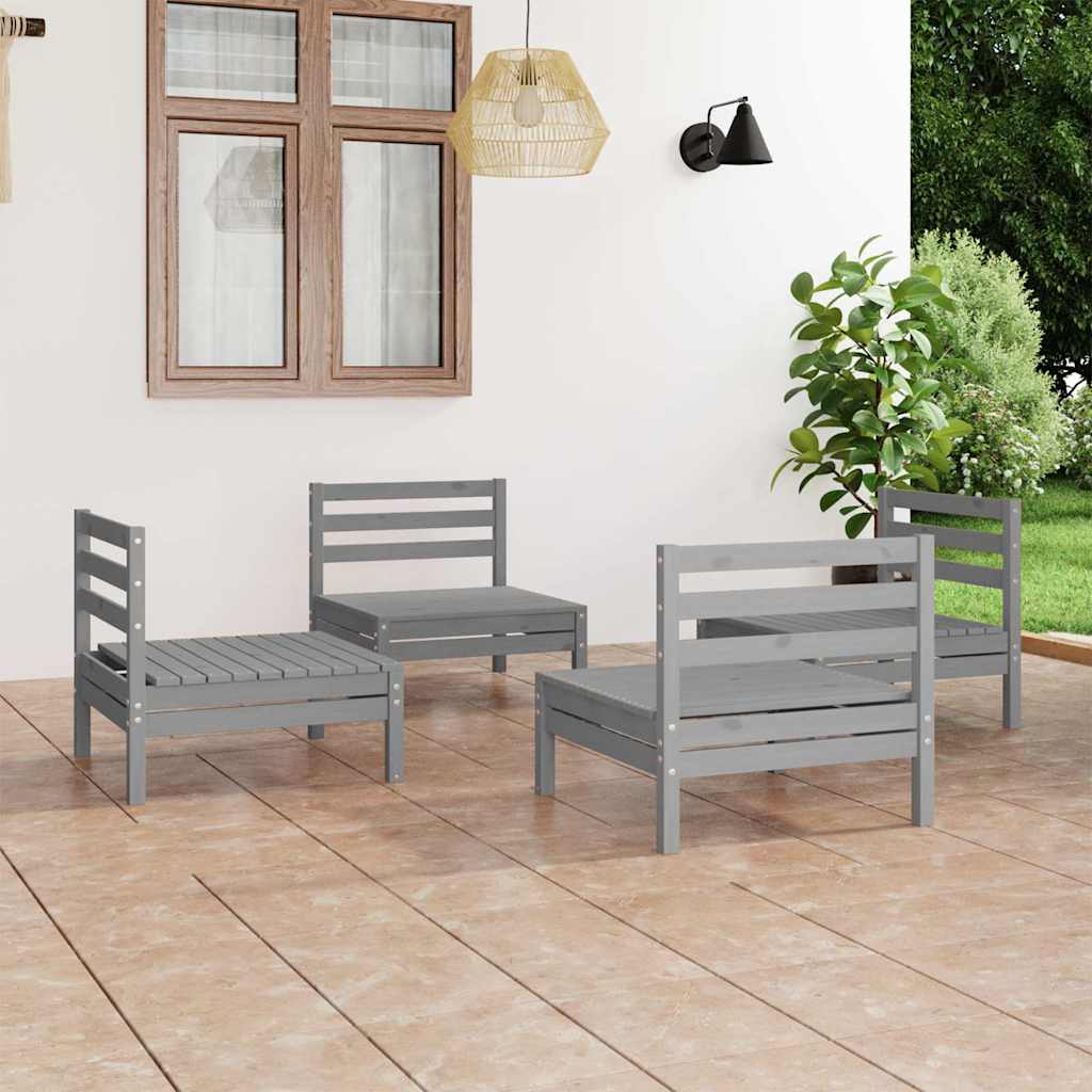 Vidaxl 4-delige loungeset massief grenenhout grijs