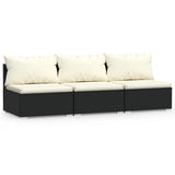 Vidaxl driezitsbank met kussens poly rattan zwart