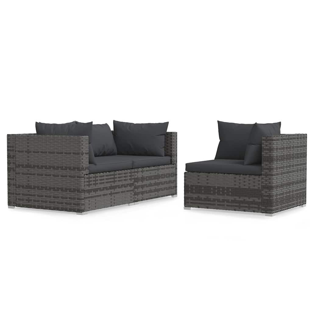 Vidaxl 3-delige loungeset met kussens poly rattan grijs