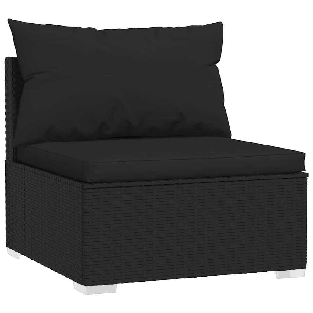 Vidaxl driezitsbank met kussens poly rattan zwart