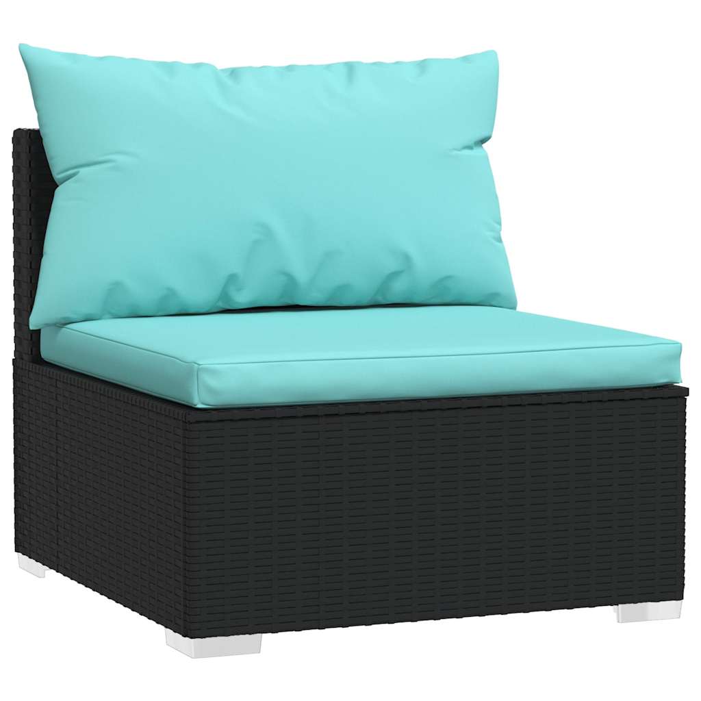 Vidaxl tuinmiddenbank met kussens poly rattan zwart