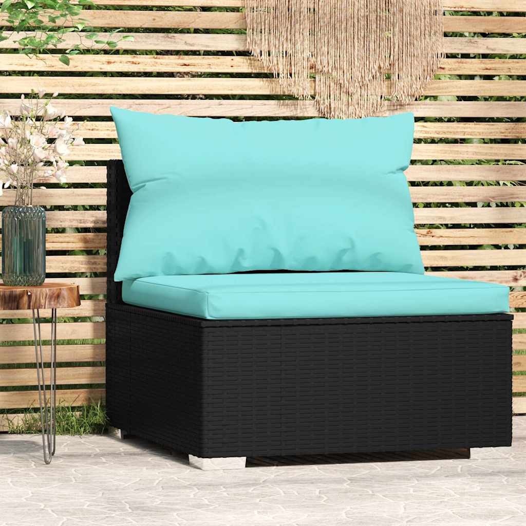 Vidaxl tuinmiddenbank met kussens poly rattan zwart