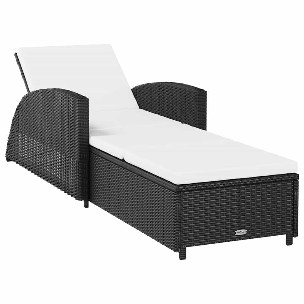 Vidaxl ligbed met crèmewit kussen poly rattan zwart