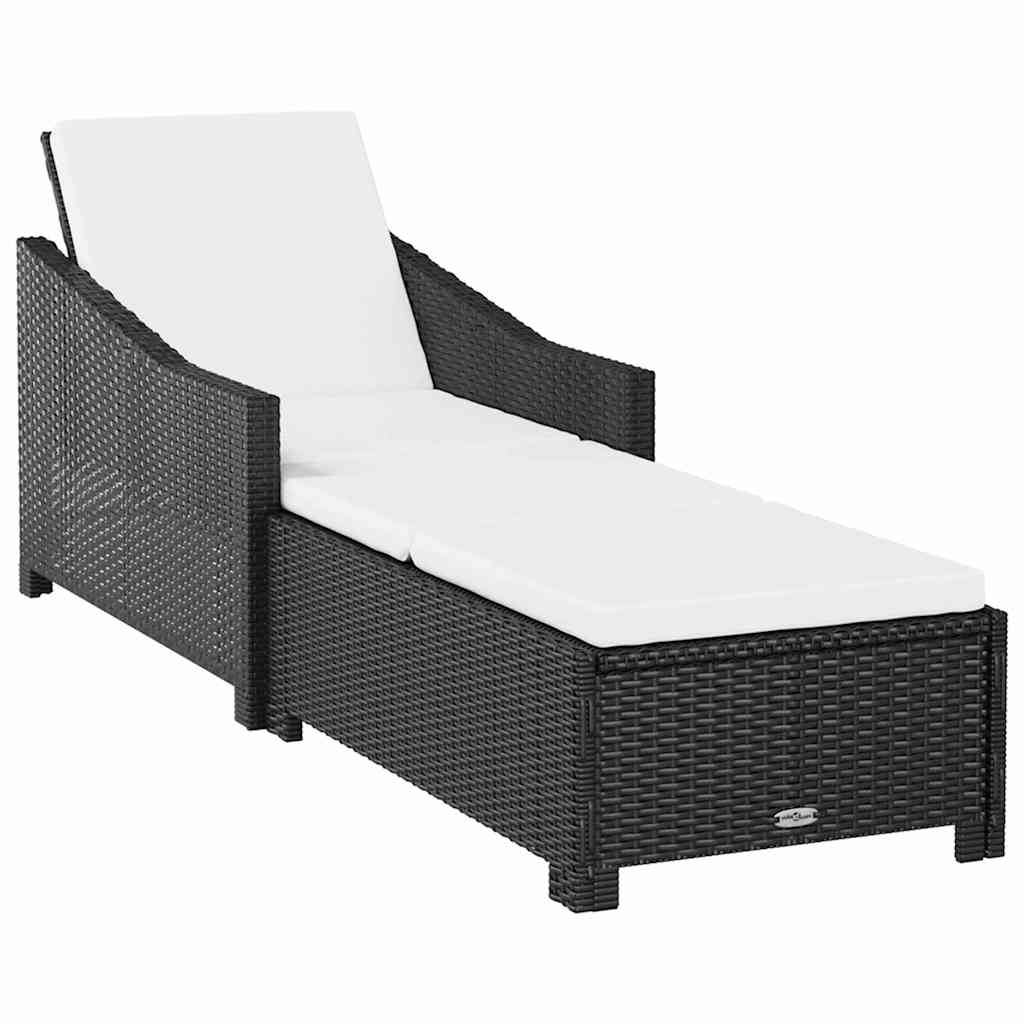 Vidaxl ligbed met crèmewit kussen poly rattan zwart