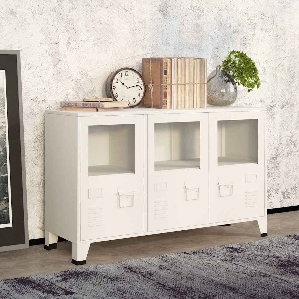 Vidaxl dressoir industrieel 105x35x62 cm metaal en glas wit