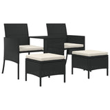 Vidaxl tuinbank 2-zits met tafel en voetenbanken poly rattan zwart