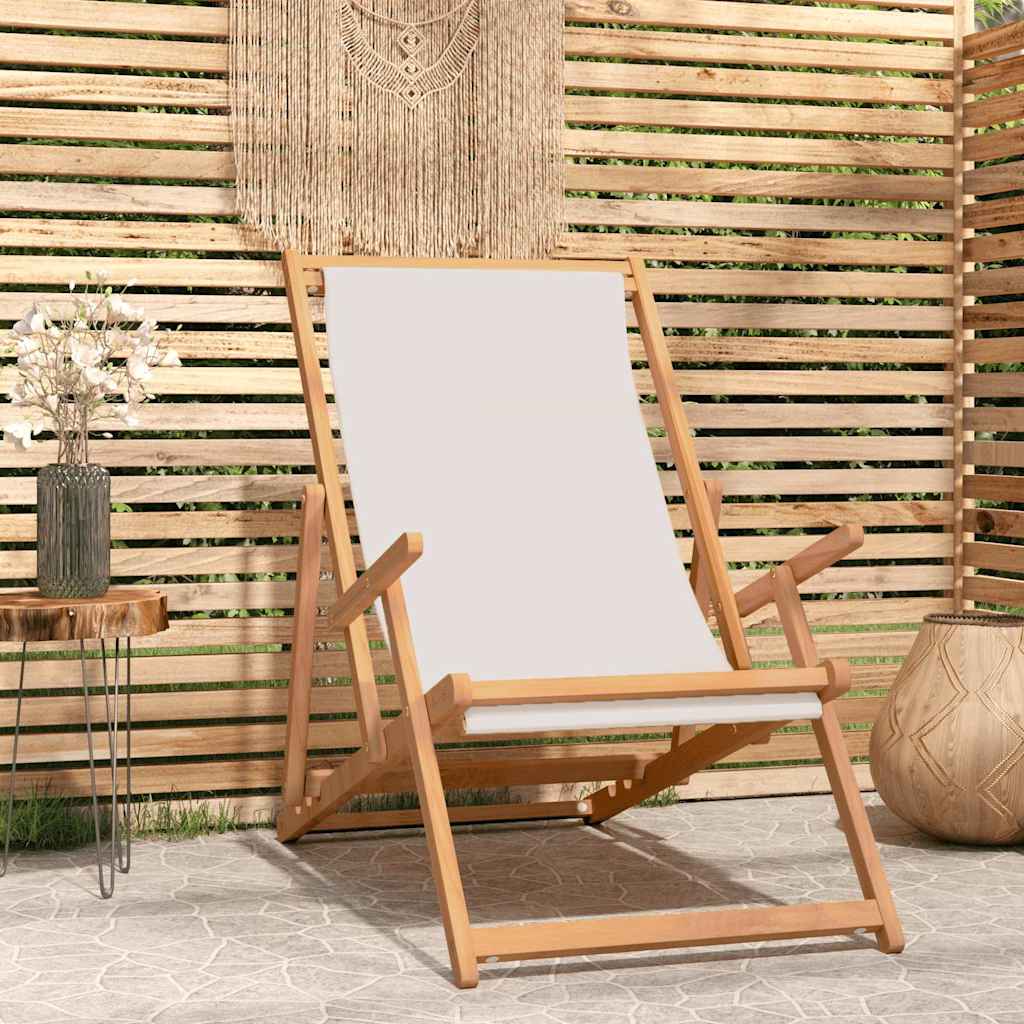 Vidaxl strandstoel inklapbaar massief teakhout crèmekleurig