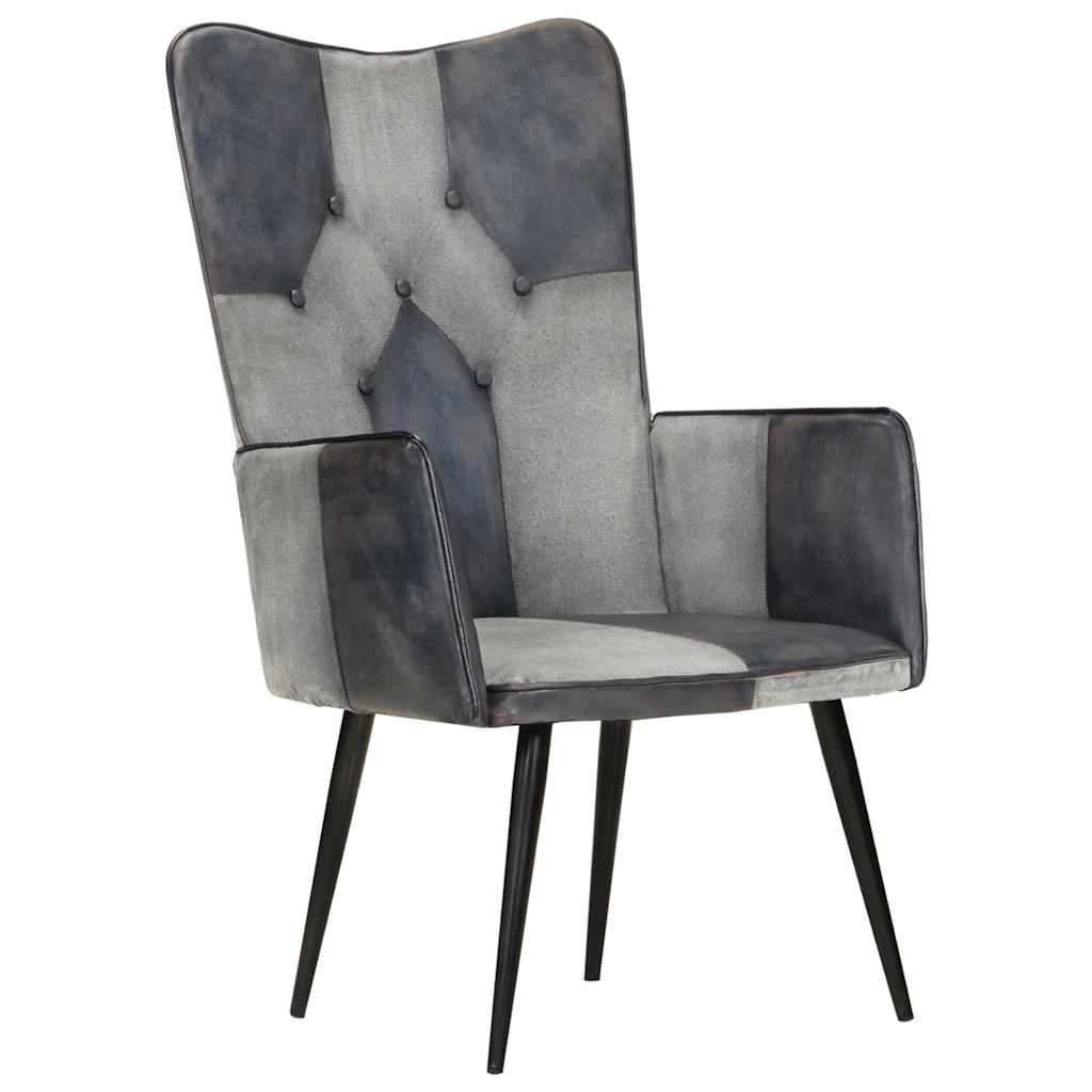 Vidaxl fauteuil echt leer grijs