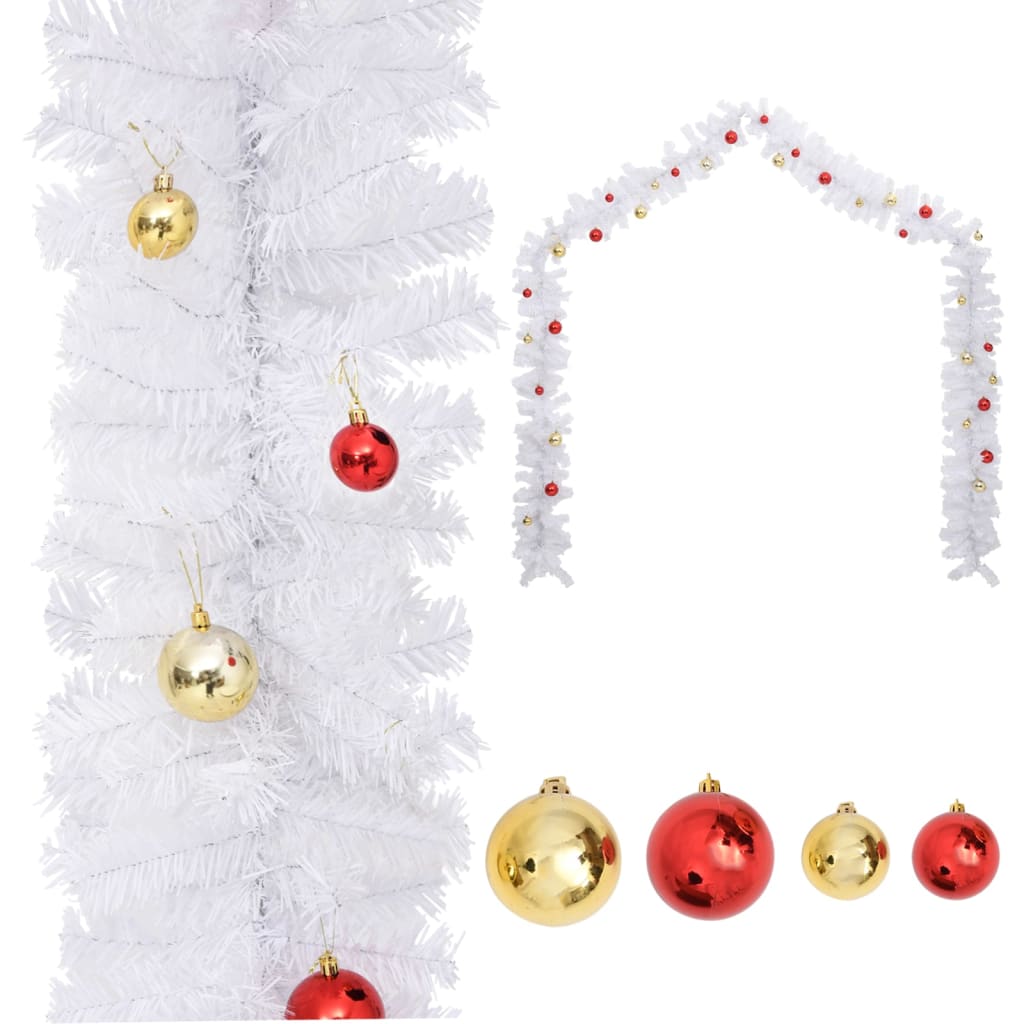 Vidaxl Christmas Garland dekoreret med julekugler 5 m hvid
