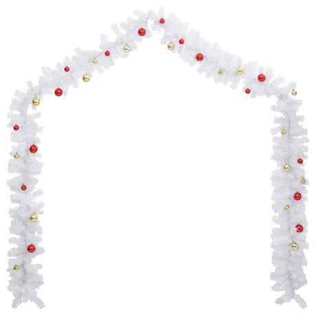 Vidaxl Christmas Garland dekoreret med julekugler 5 m hvid