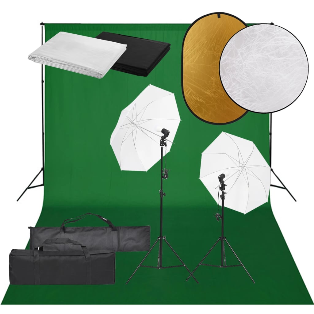 Vidaxxl fotostudiesæt med lyssæt, baggrund og reflektor