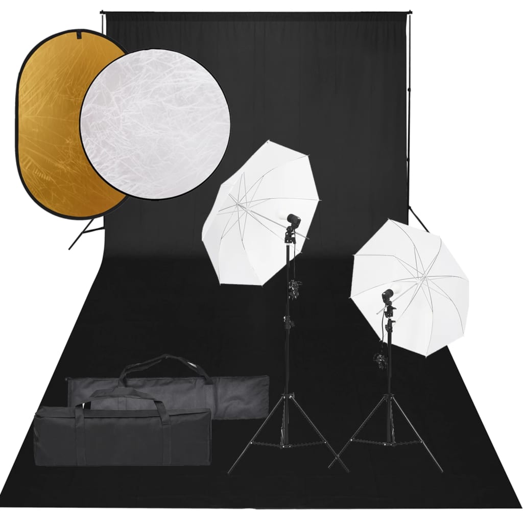 Vidaxl Photo Studio Set med belysningssæt, baggrund og reflektor