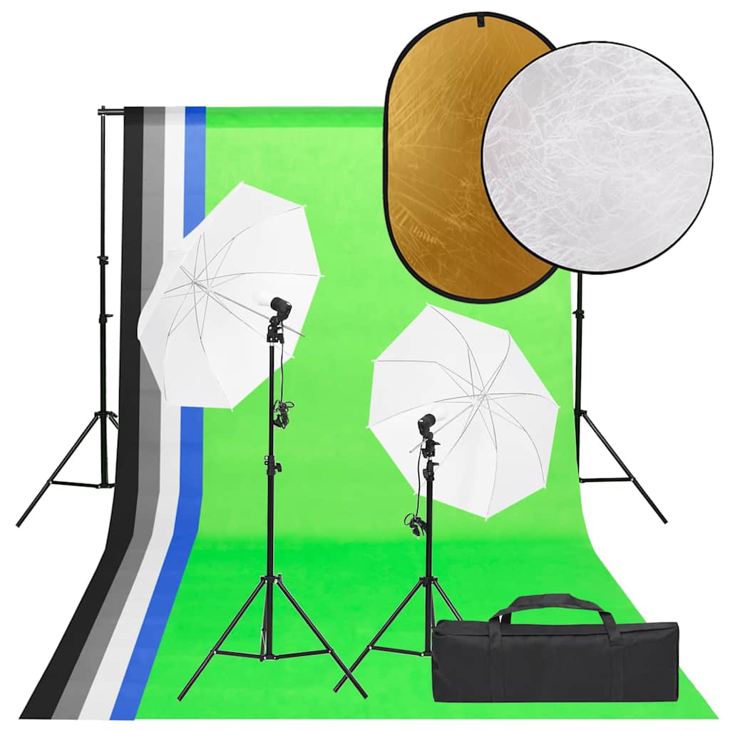 Vidaxxl fotostudiesæt med lyssæt, baggrund og reflektor