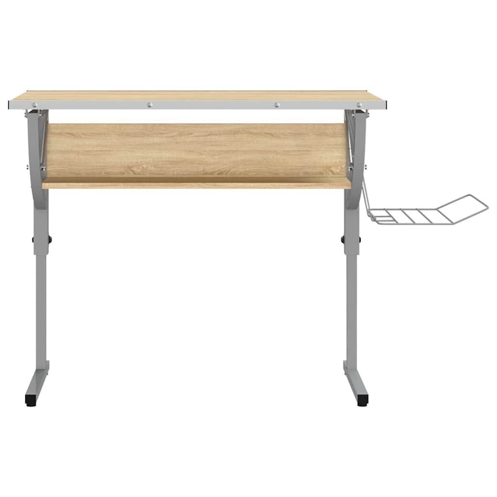 Vidaxl tekentafel 110x53x(58-87) cm bewerkt hout en staal eiken grijs