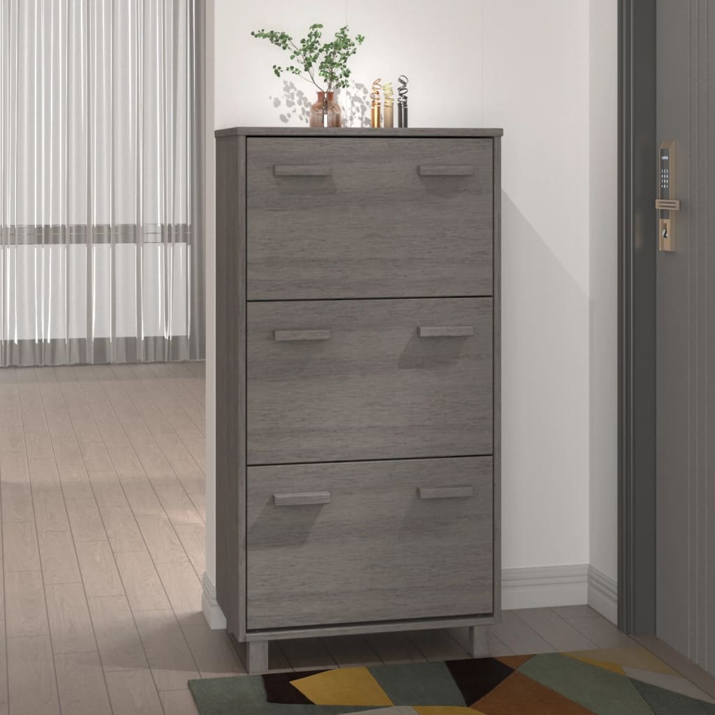 Vidaxl Shoe Cabinet Hamar 59.5x35x117 cm Solid fyrretræ lysegrå