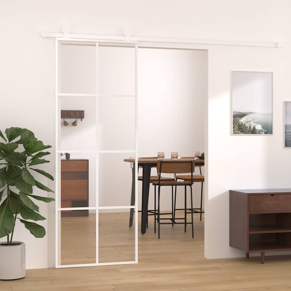 Vidaxl skydedør 76x205 cm ESG glas og aluminiumshvide