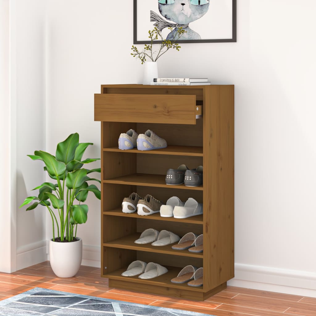Vidaxl Shoe Cabinet 60x34x105 cm Solid Pine Honey Brown