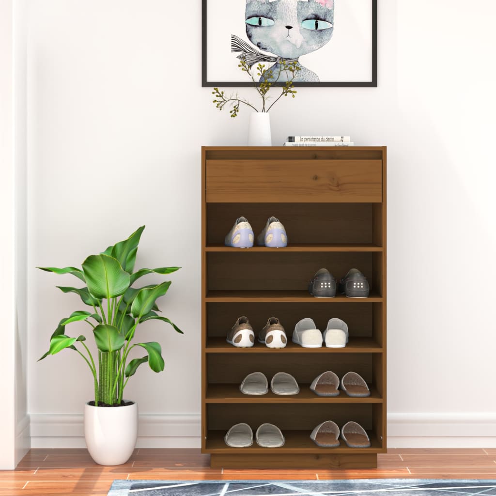 Vidaxl Shoe Cabinet 60x34x105 cm Solid Pine Honey Brown