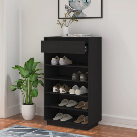 Vidaxl Shoe Cabinet 60x34x105 cm Solid fyrretræ sort
