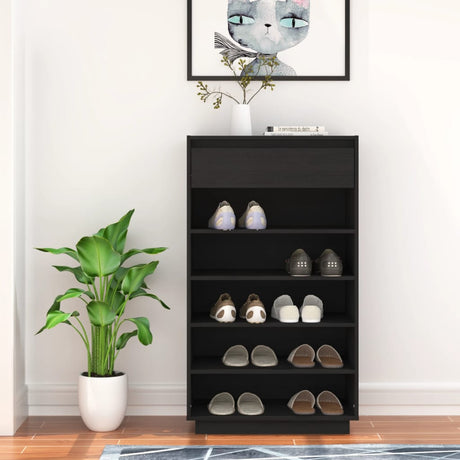 Vidaxl Shoe Cabinet 60x34x105 cm Solid fyrretræ sort
