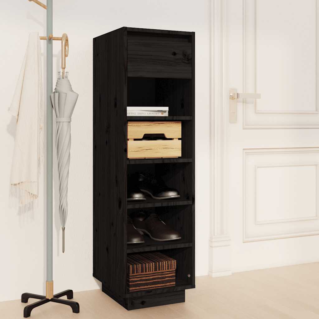 Vidaxl Shoe Cabinet 30x34x105 cm Solid fyrretræ sort