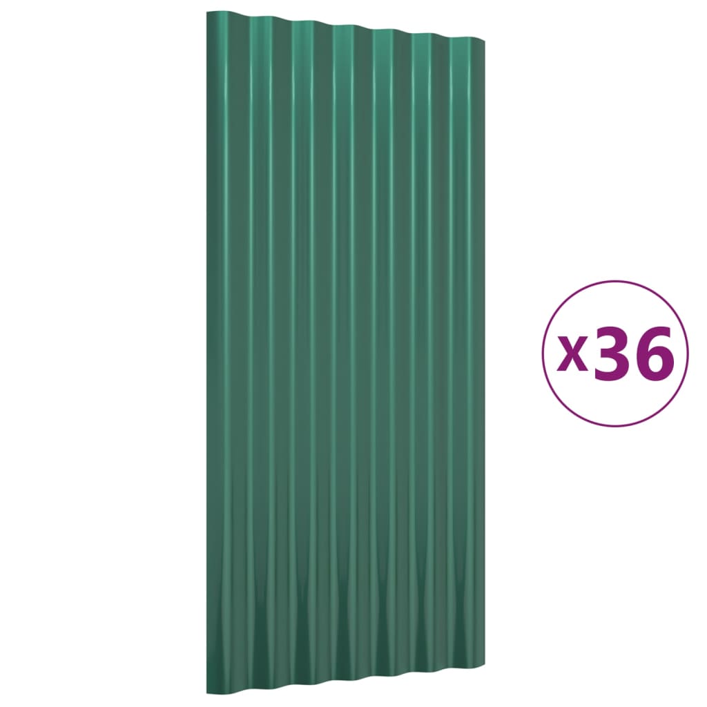 Vidaxl tagpaneler 36 ST 80x36 cm pulver -belagt stålgrøn