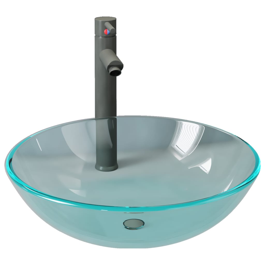 Vidaxl wastafel met kraan en pop-up afvoer gehard glas transparant