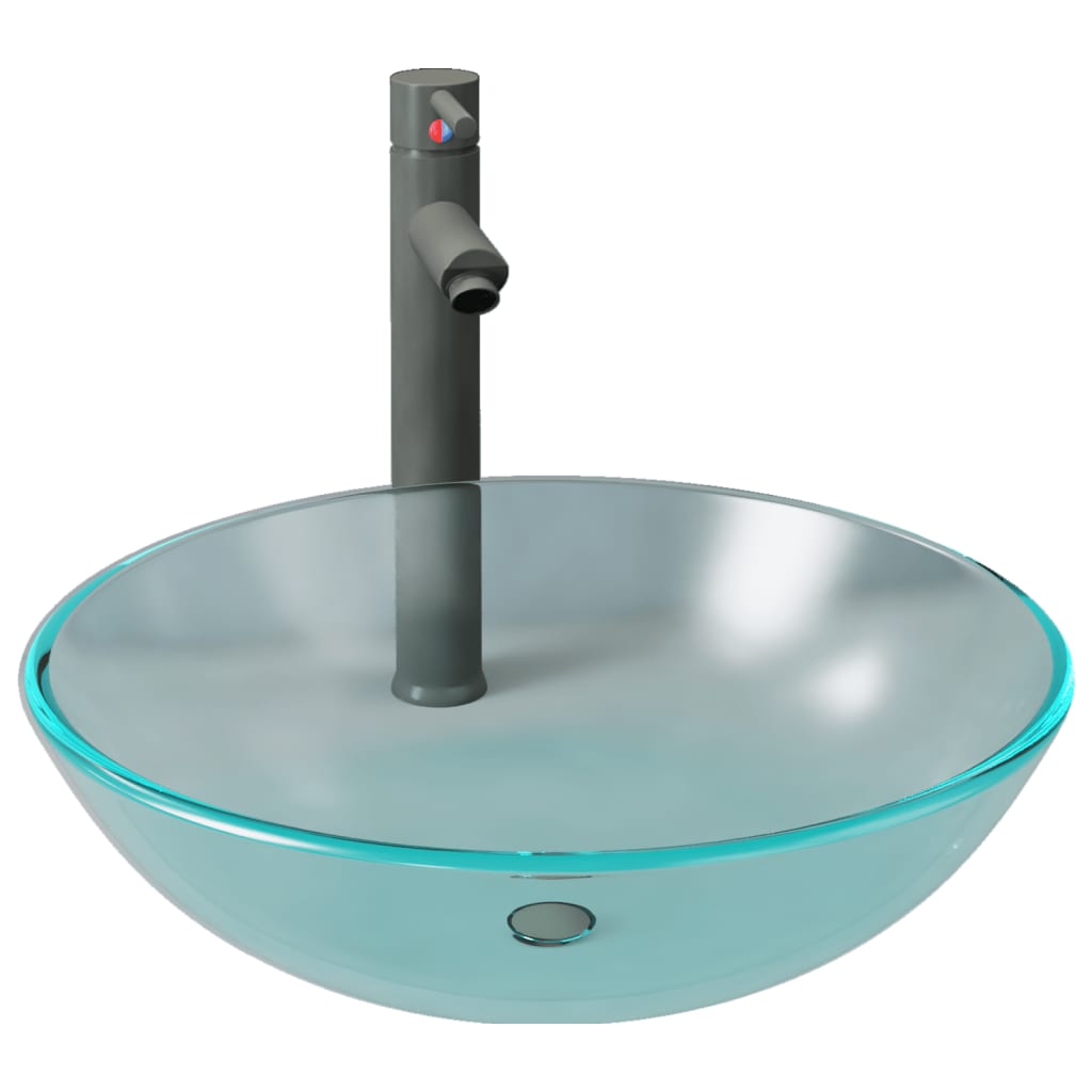 Vidaxl wastafel met kraan en pop-up afvoer mat gehard glas