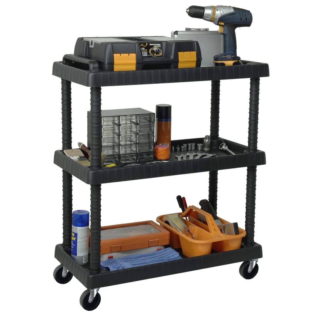 Vidaxl Tool Trolley 3-lags 75x37.5x92 cm polypropen sort