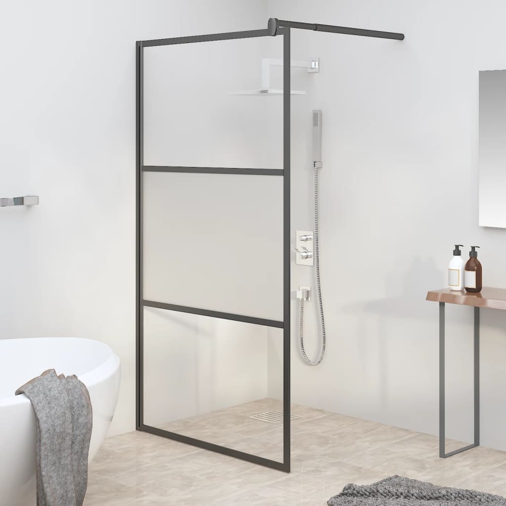 Vidaxl walk-in brusevæg 115x195 cm halvmat esg-glas sort