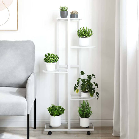 Vidaxl Flower Standard med hjul 5-lag 44x23x100 cm jernhvid