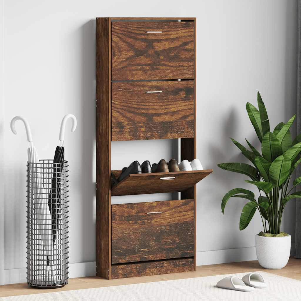 Vidaxl Shoe Cabinet 59x17x150 cm Property Wood Røget eg Farvet