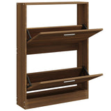 Vidaxl Shoe Cabinet 59x17x81 cm skåret træbrun eg farve