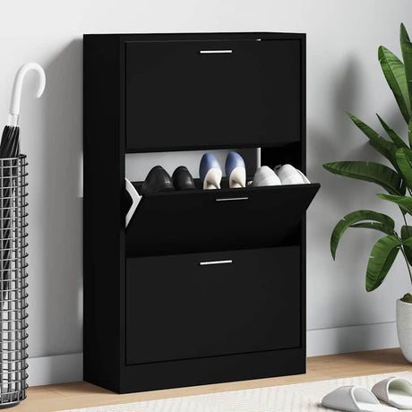 Vidaxl Shoe Cabinet 63x24x103 cm forarbejdet træ sort