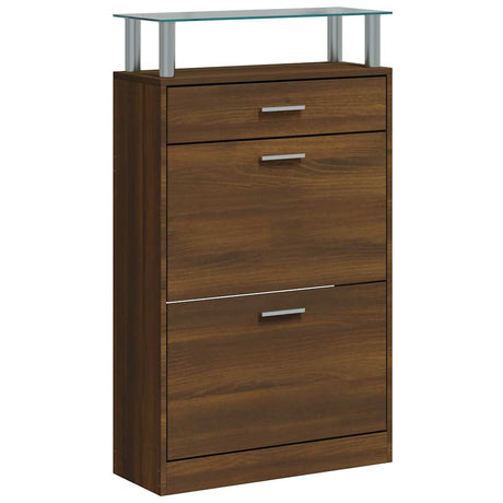 Vidaxl Shoe Cabinet 63x24x104 cm skåret træbrun eg farve