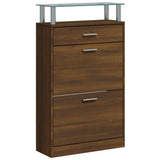 Vidaxl Shoe Cabinet 63x24x104 cm skåret træbrun eg farve