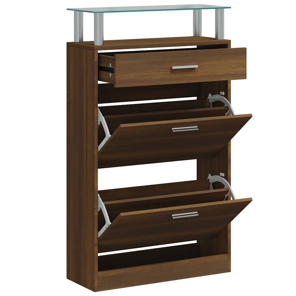 Vidaxl Shoe Cabinet 63x24x104 cm skåret træbrun eg farve