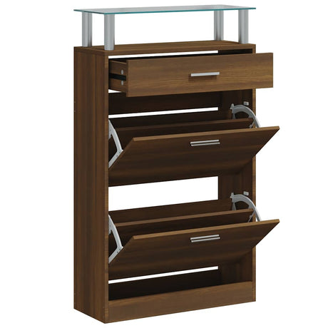Vidaxl Shoe Cabinet 63x24x104 cm skåret træbrun eg farve
