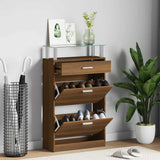 Vidaxl Shoe Cabinet 63x24x104 cm skåret træbrun eg farve