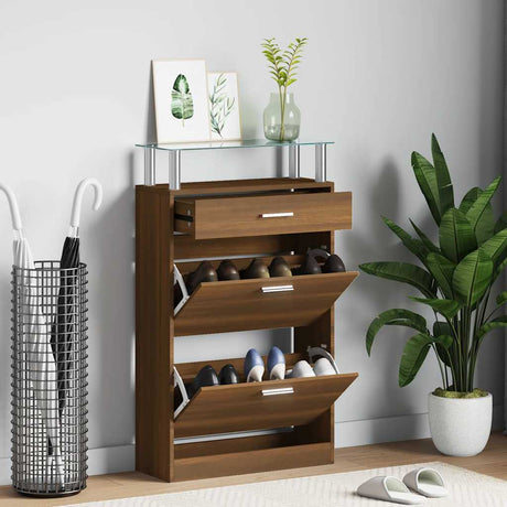 Vidaxl Shoe Cabinet 63x24x104 cm skåret træbrun eg farve